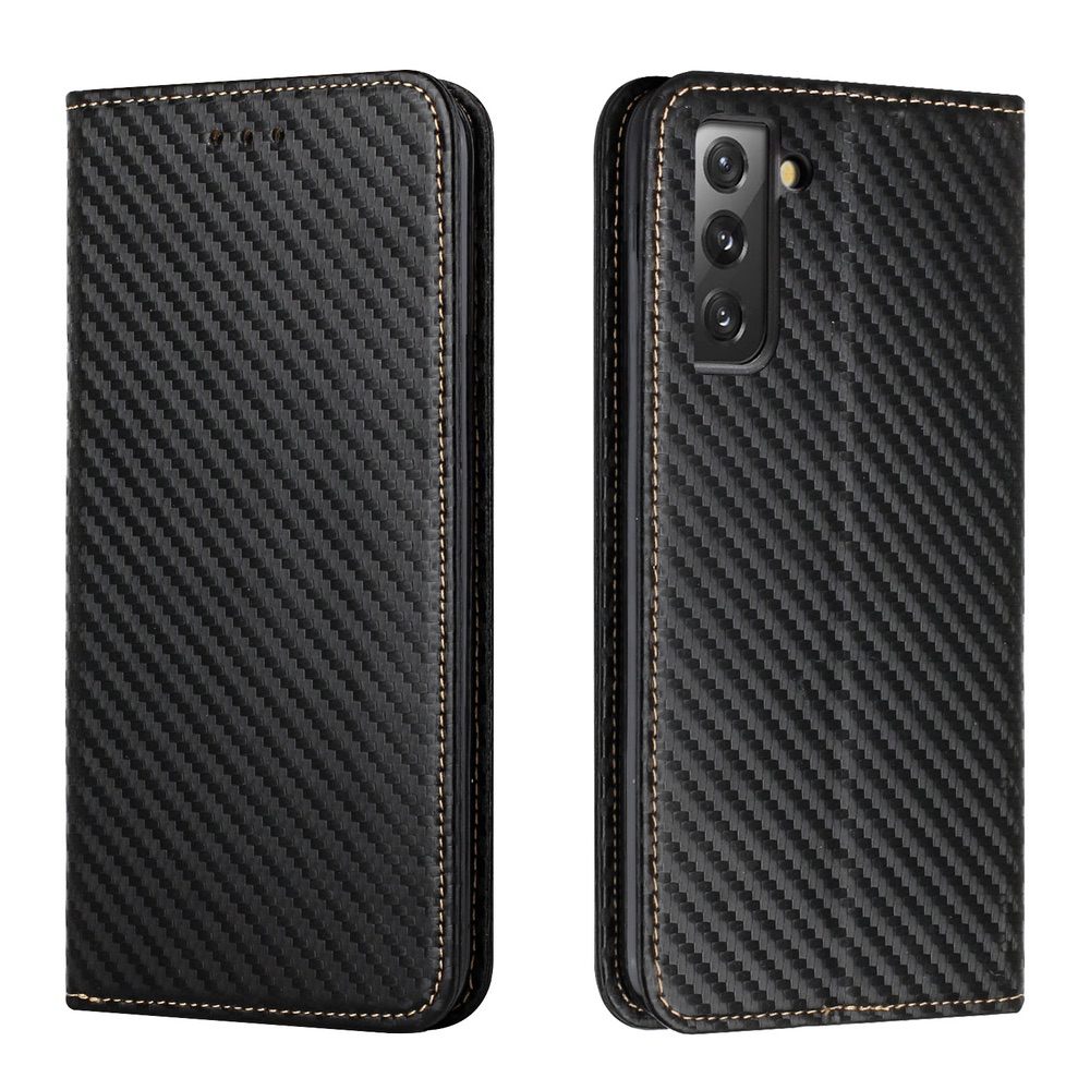 Samsung Galaxy S22 Plus 5G Case Carbon Fiber Texture Wallet - Black