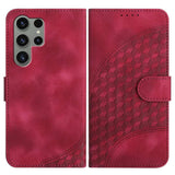 Samsung Galaxy S23 Ultra 5G Case Embossed Leather with Lanyard - Rose Red