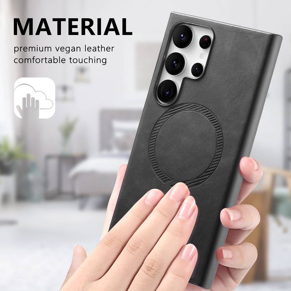 Samsung Galaxy S23 Ultra 5G Retro MagSafe PU Leather Case - Black