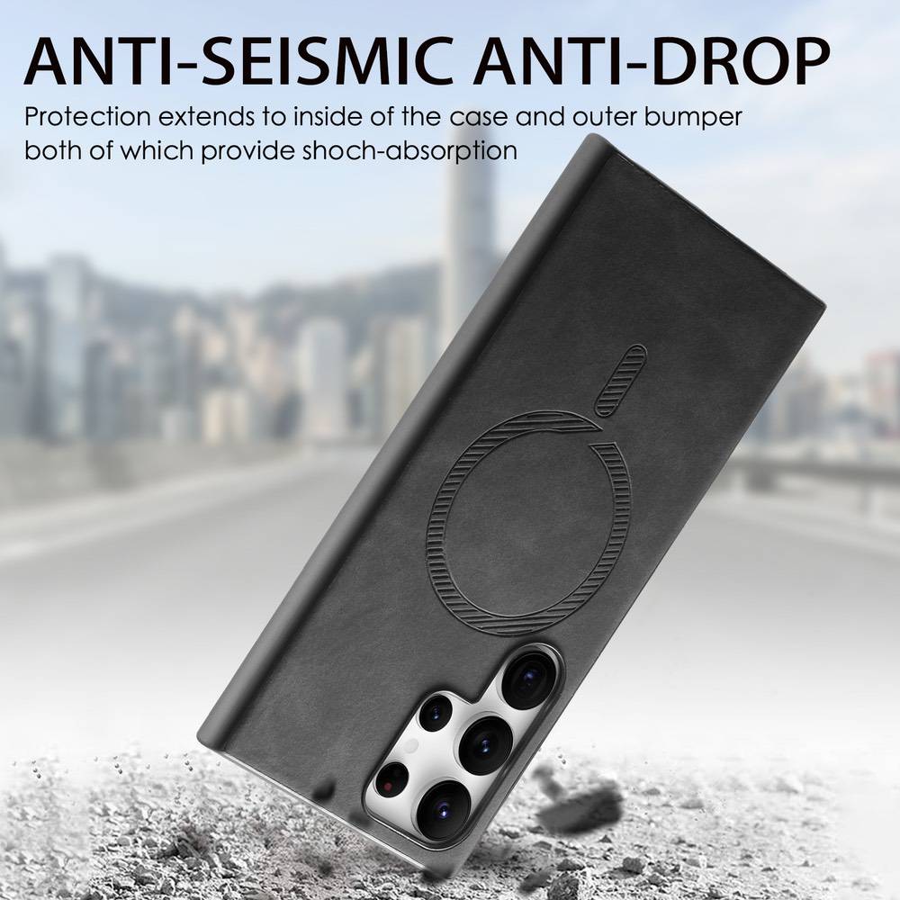 Samsung Galaxy S23 Ultra 5G Retro MagSafe PU Leather Case - Black