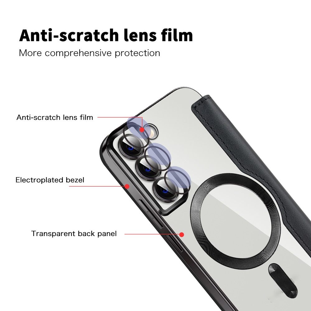 Samsung Galaxy S23 Ultra Case MagSafe RFID Anti-theft Rhombus PU Leather - Black