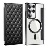 Samsung Galaxy S23 Ultra Case MagSafe RFID Anti-theft Rhombus PU Leather - Black