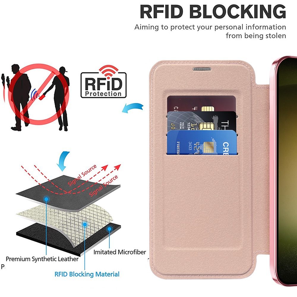 Samsung Galaxy S23 Ultra Case MagSafe RFID Anti-theft Rhombus PU Leather - Pink