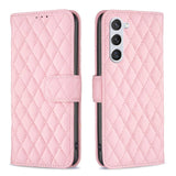 Samsung Galaxy S24 5G Case Diamond Lattice PU Leather Wallet - Pink