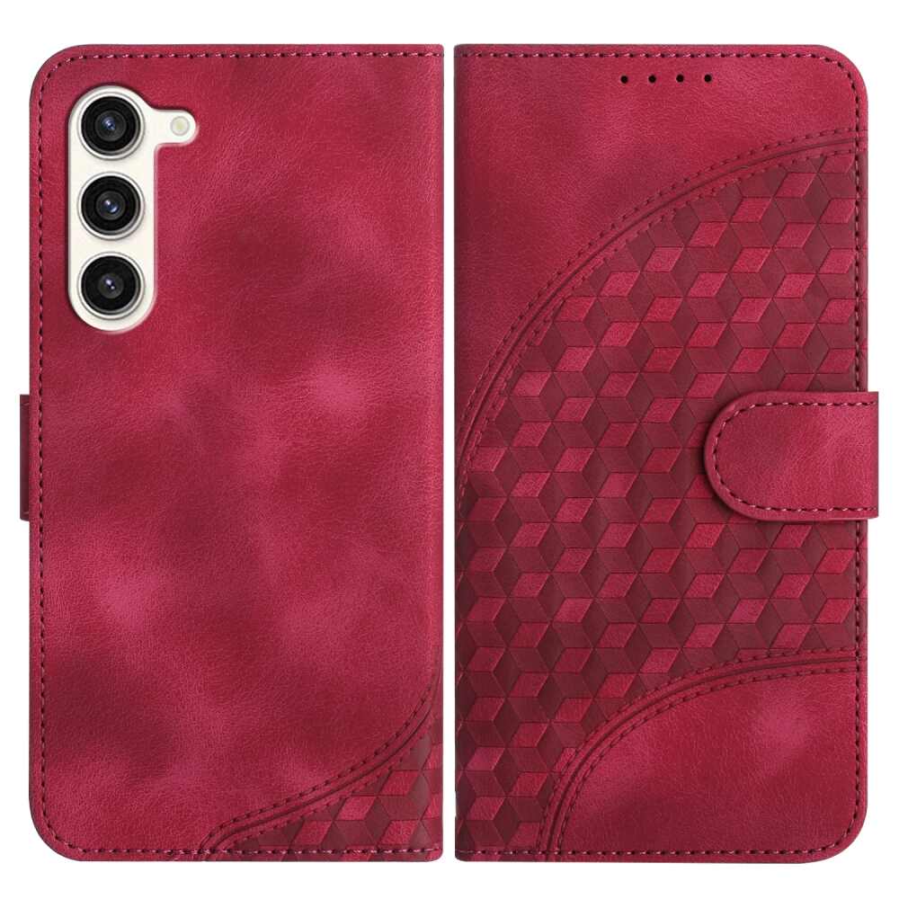 Samsung Galaxy S24 5G Case Embossed Leather with Lanyard - Rose Red