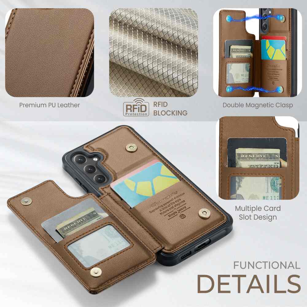 Samsung Galaxy S24 5G Case RFID Anti-theft PU Leather - Brown