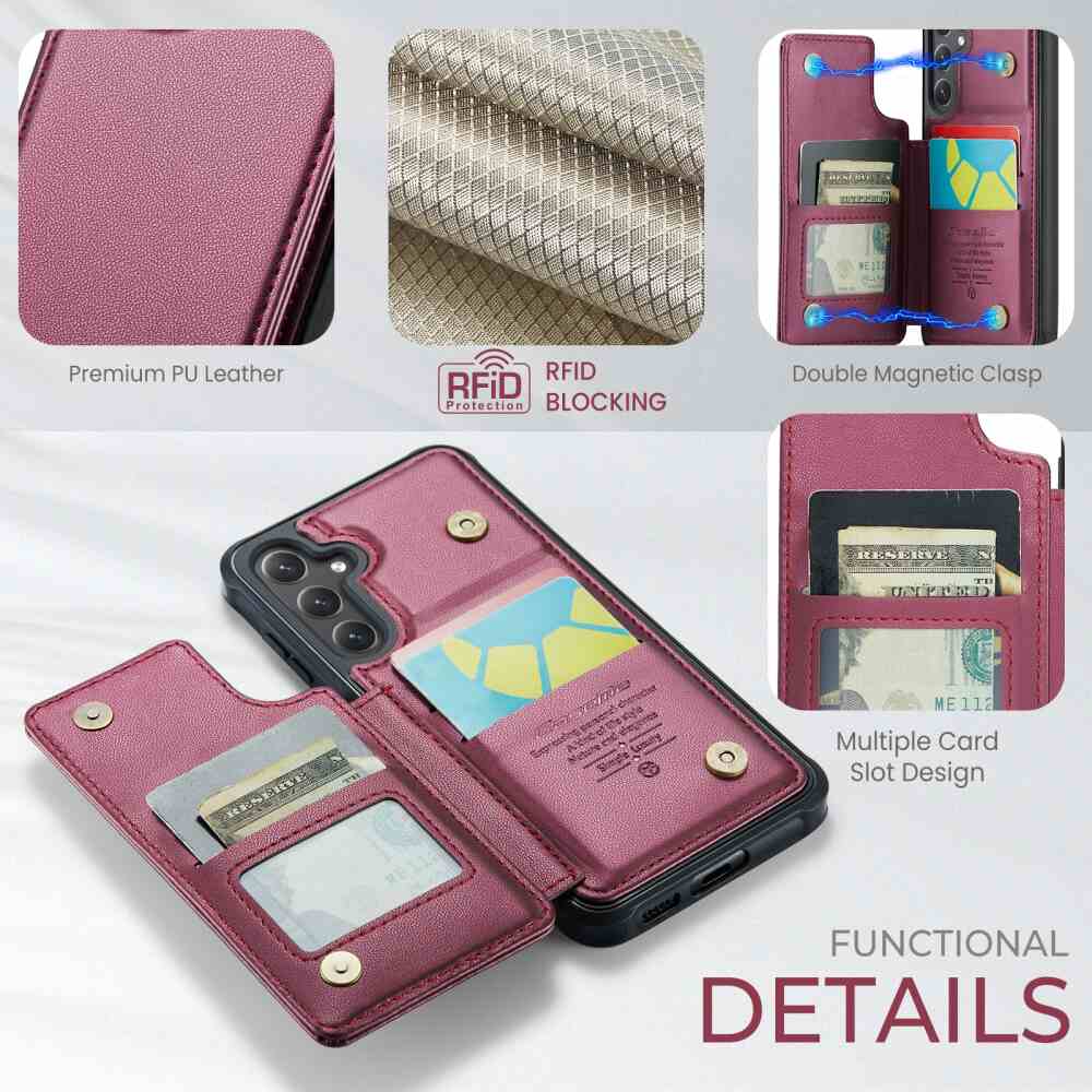 Samsung Galaxy S24 Case RFID Anti-theft PU Leather - Wine Red