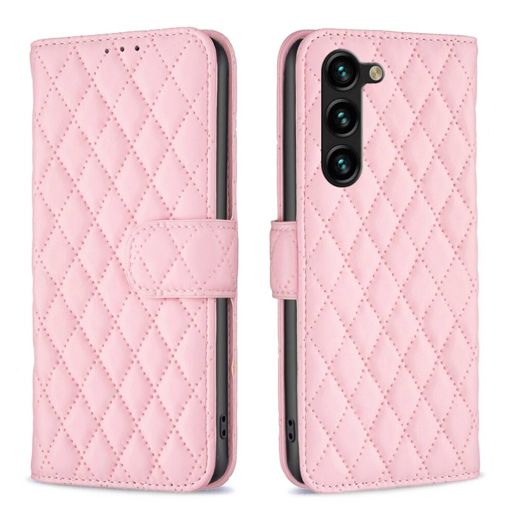 Samsung Galaxy S24 Plus 5G Case Diamond Lattice PU Leather Wallet - Pink