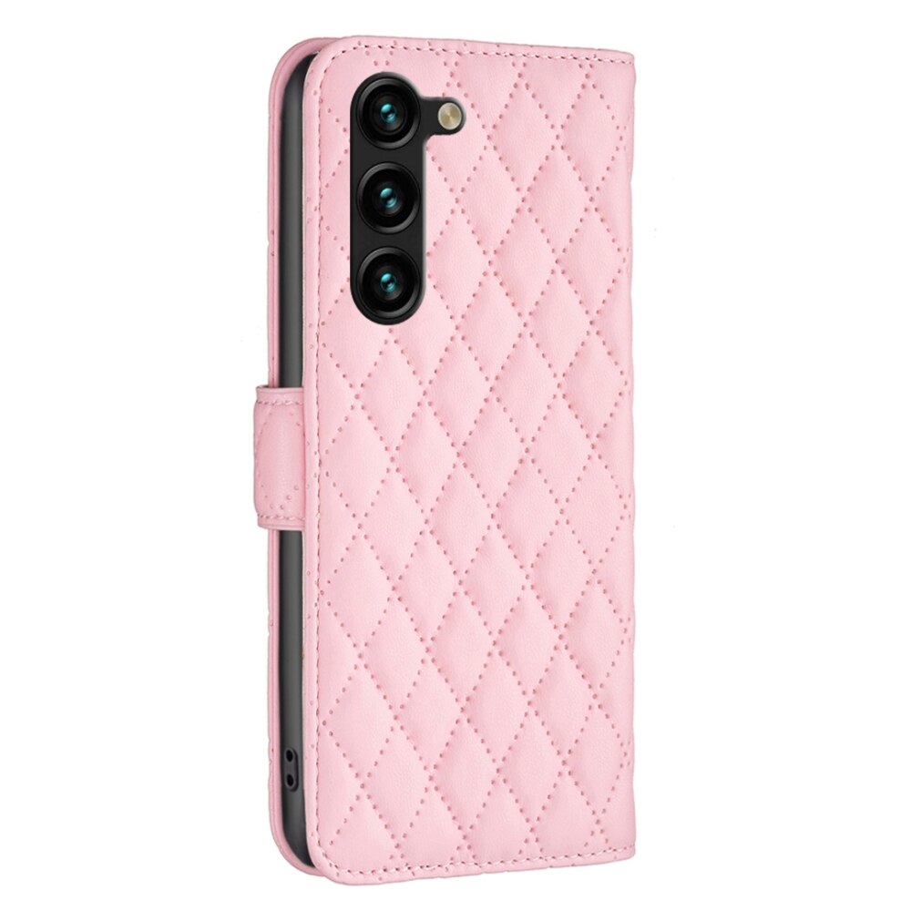 Samsung Galaxy S24 Plus 5G Case Diamond Lattice PU Leather Wallet - Pink