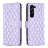 Samsung Galaxy S24 5G Case Diamond Lattice PU Leather Wallet - Purple