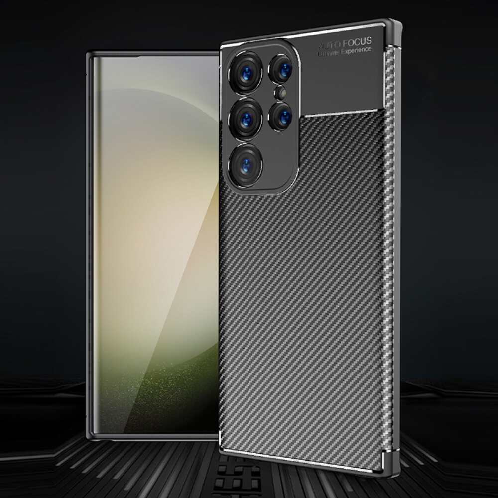 Samsung Galaxy S24 Ultra 5G Case Brushed Texture Carbon Fiber TPU - Black