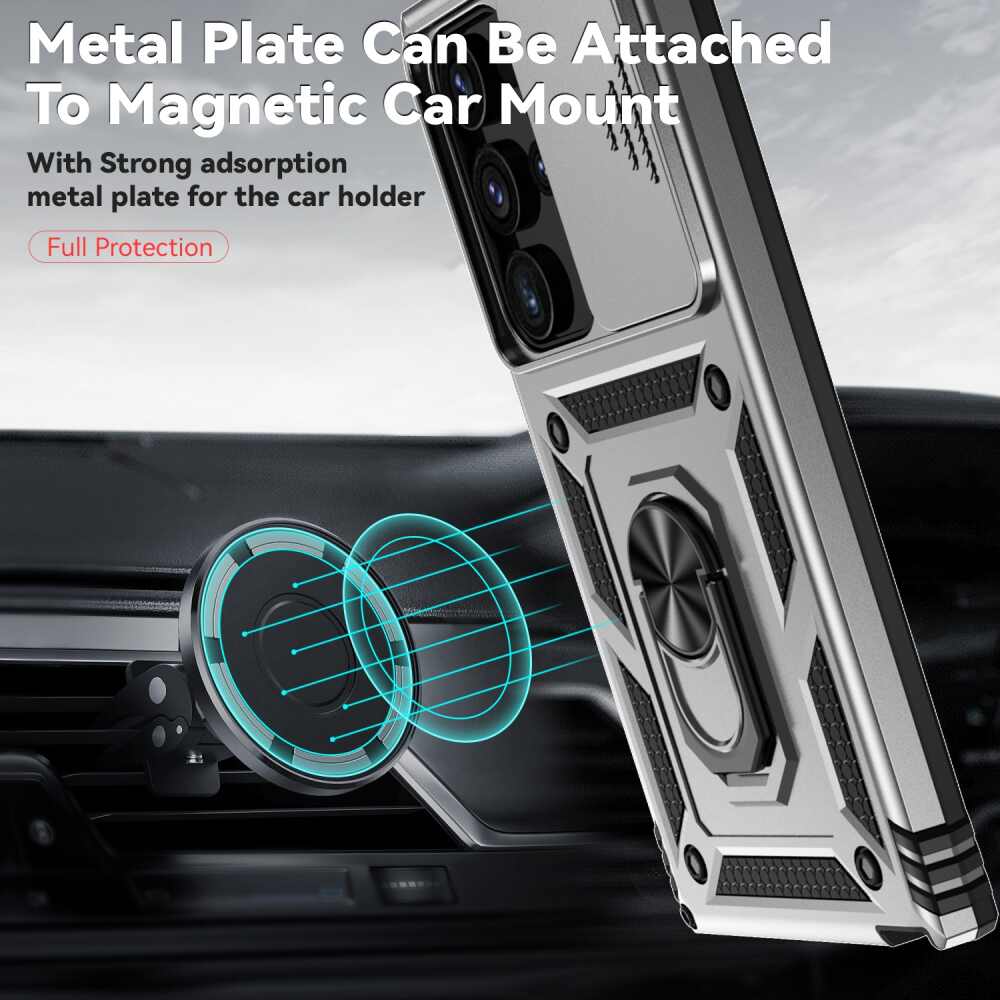 Samsung Galaxy S24 Ultra 5G Case Camshield and Magnetic Holder - Silver