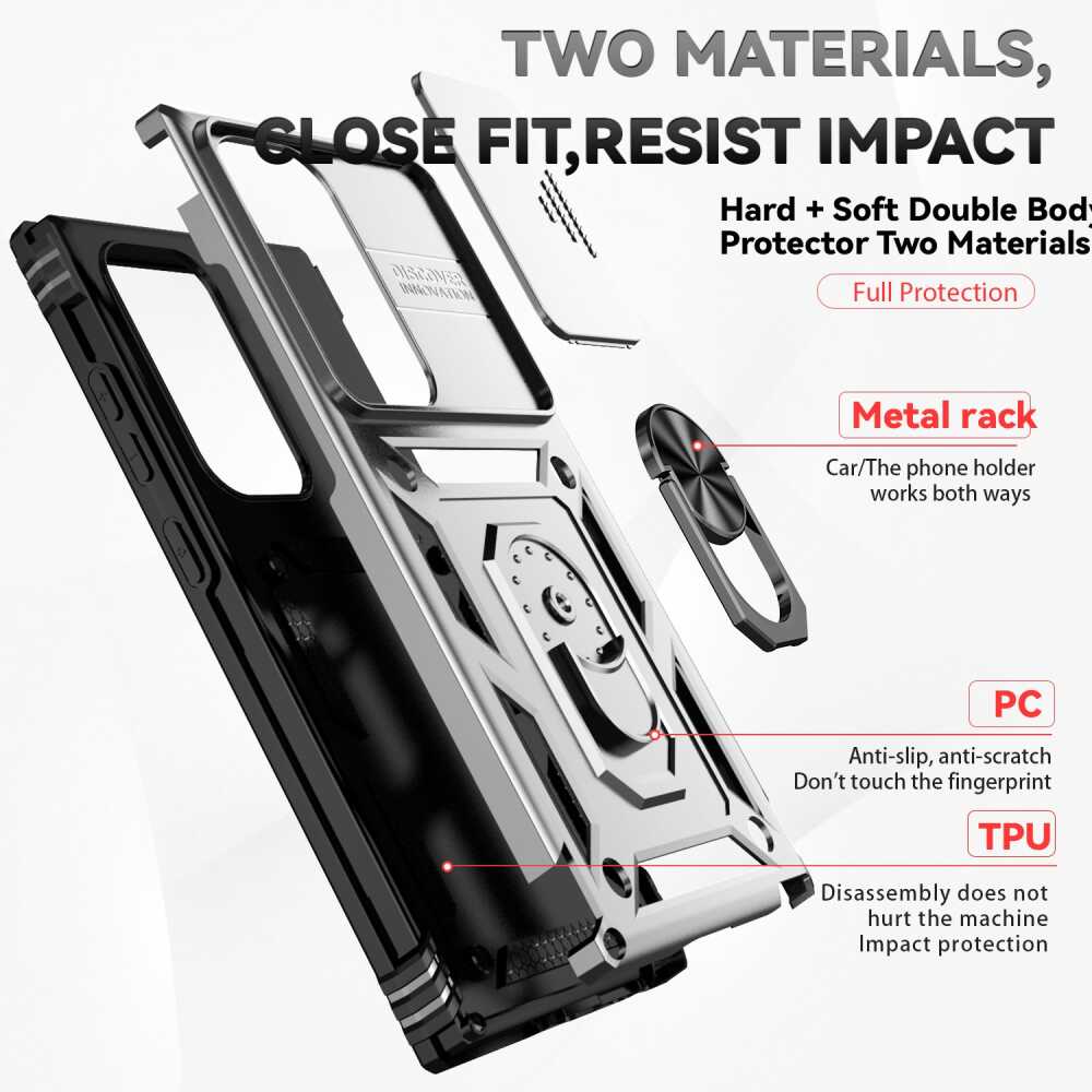 Samsung Galaxy S24 Ultra 5G Case Camshield and Magnetic Holder - Silver