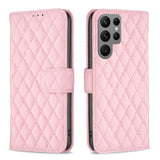 Samsung Galaxy S24 Ultra 5G Case Diamond Lattice PU Leather Wallet - Pink