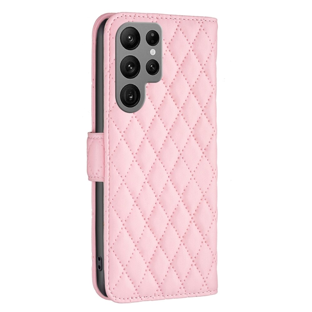 Samsung Galaxy S24 Ultra 5G Case Diamond Lattice PU Leather Wallet - Pink