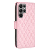 Samsung Galaxy S24 Ultra 5G Case Diamond Lattice PU Leather Wallet - Pink