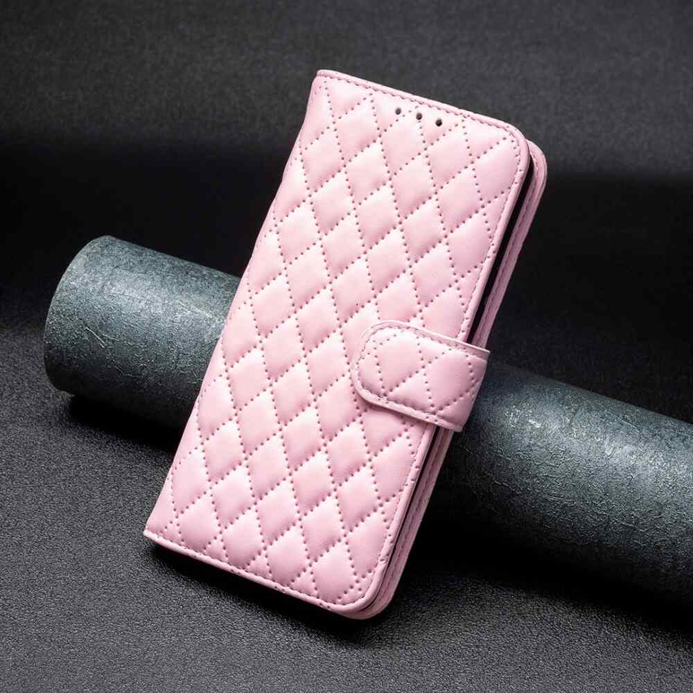 Samsung Galaxy S24 Ultra 5G Case Diamond Lattice PU Leather Wallet - Pink