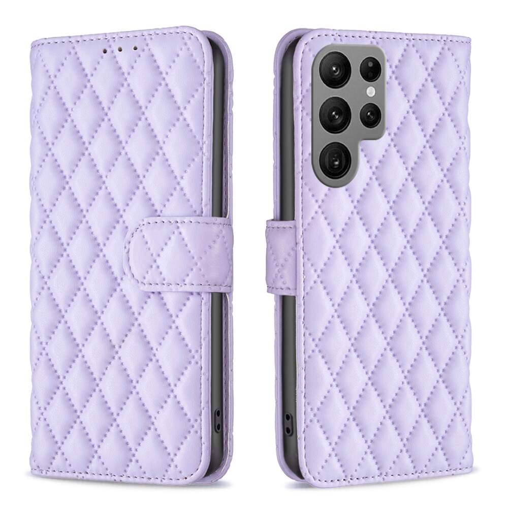 Samsung Galaxy S24 Ultra 5G Case Diamond Lattice PU Leather Wallet - Purple