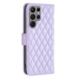 Samsung Galaxy S24 Ultra 5G Case Diamond Lattice PU Leather Wallet - Purple