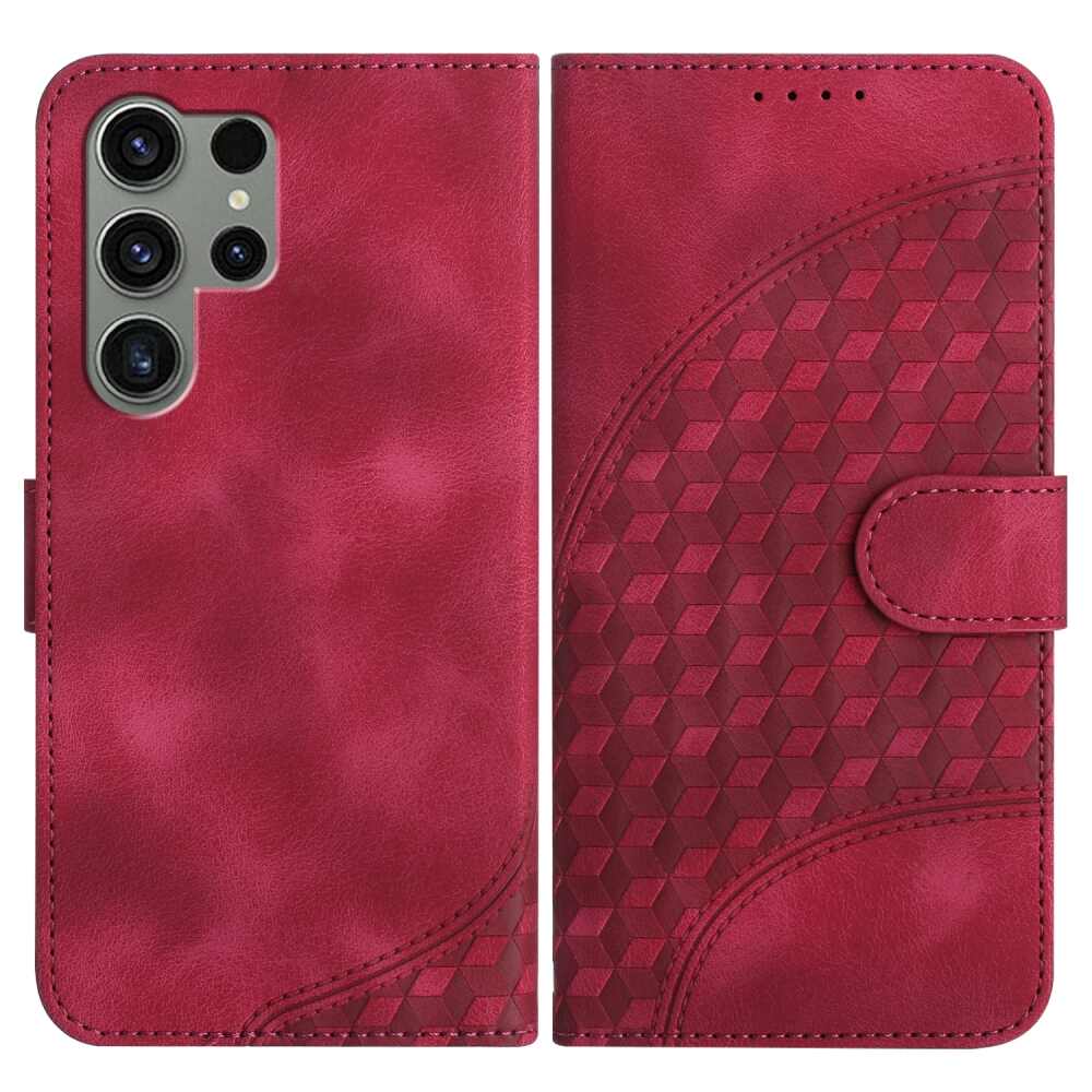 Samsung Galaxy S24 Ultra 5G Case Embossed Leather with Lanyard - Rose Red