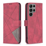 Samsung Galaxy S24 Ultra 5G Case Magnetic Buckle Rhombus Texture - Red