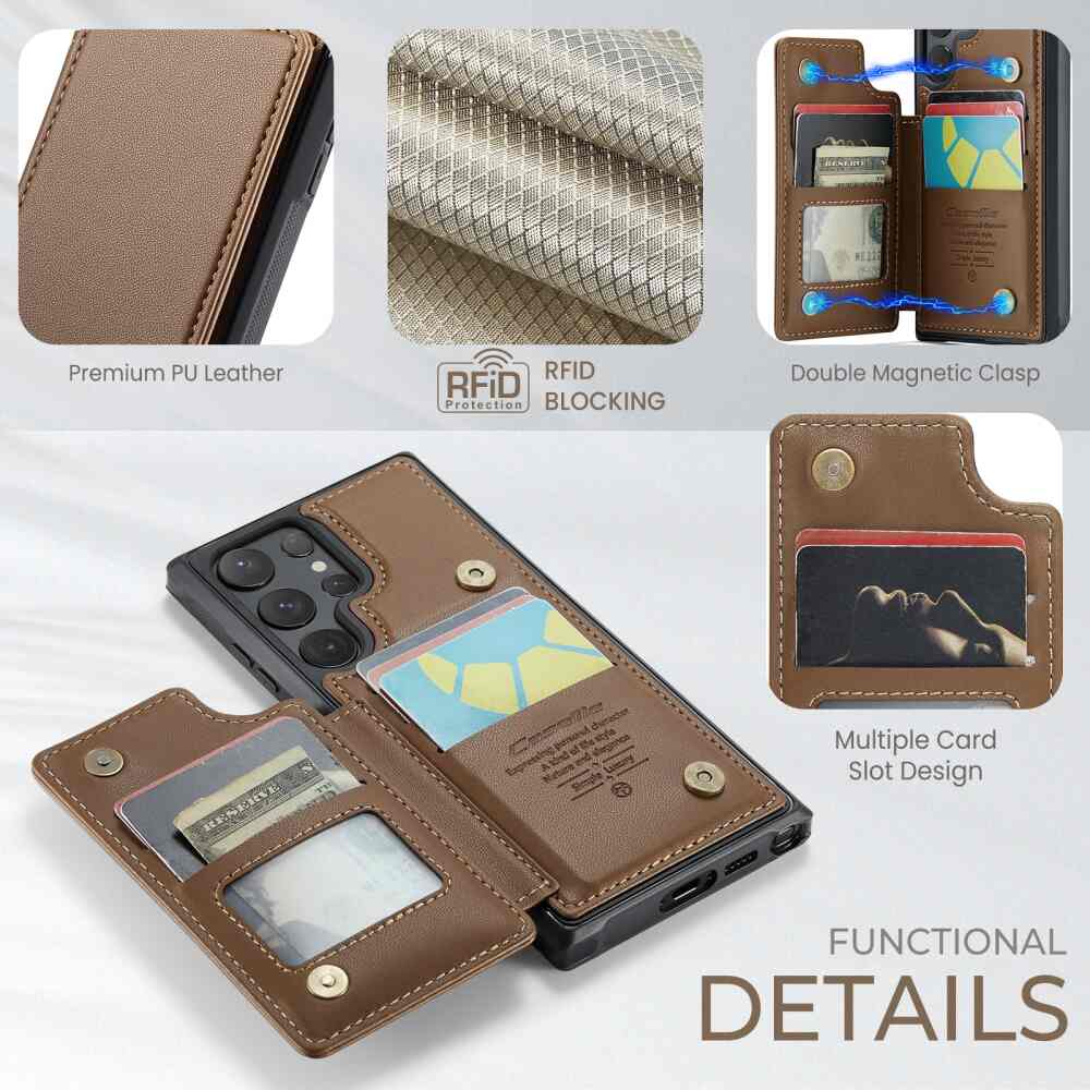 Samsung Galaxy S24 Ultra 5G Case RFID Anti-theft PU Leather - Brown