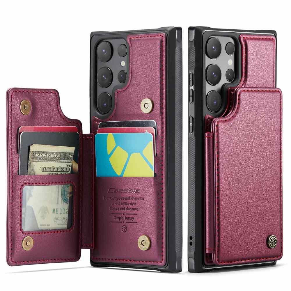 Samsung Galaxy S24 Ultra Case RFID Anti-theft PU Leather - Wine Red