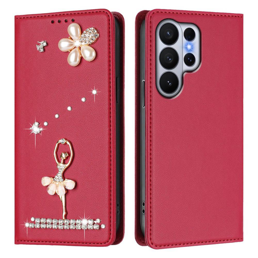 Samsung Galaxy S26 Ultra Ballet Girl Diamond Vegan Leather Case - Wine Red
