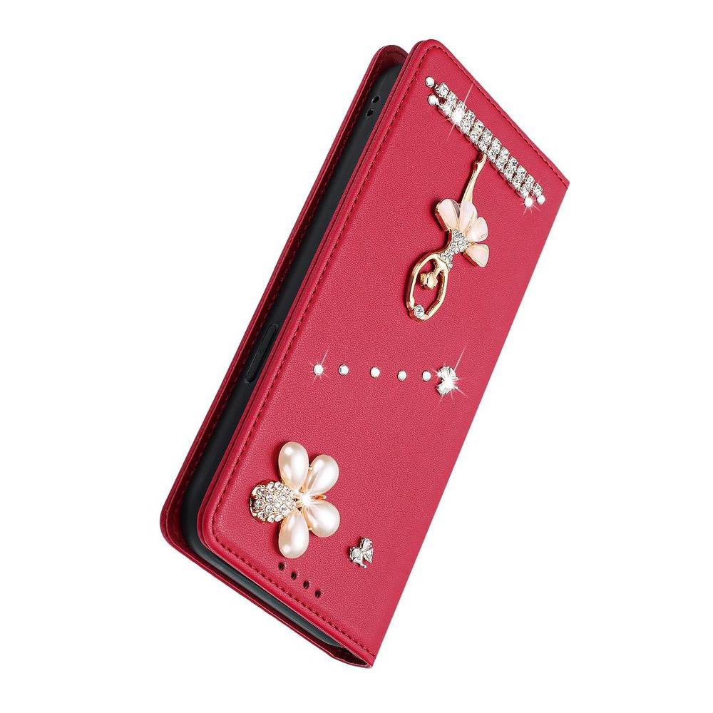 Samsung Galaxy S26 Ultra Ballet Girl Diamond Vegan Leather Case - Wine Red