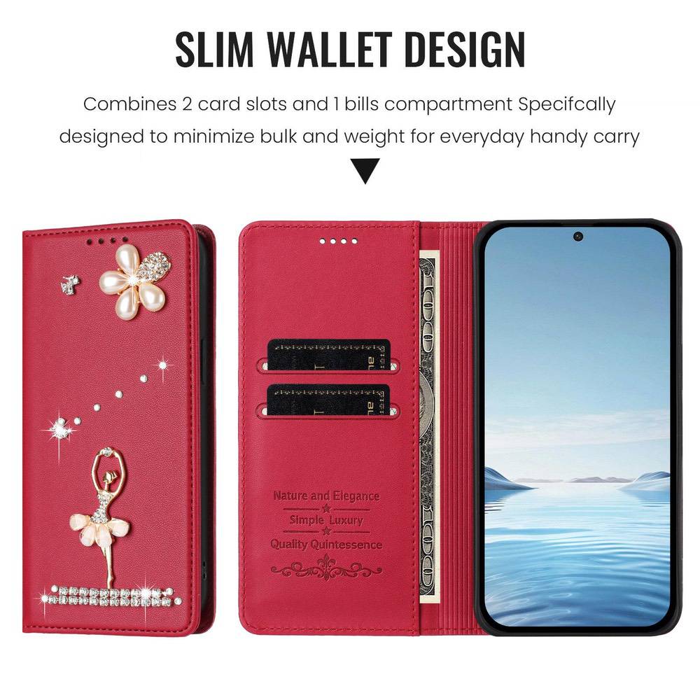 Samsung Galaxy S26 Ultra Ballet Girl Diamond Vegan Leather Case - Wine Red