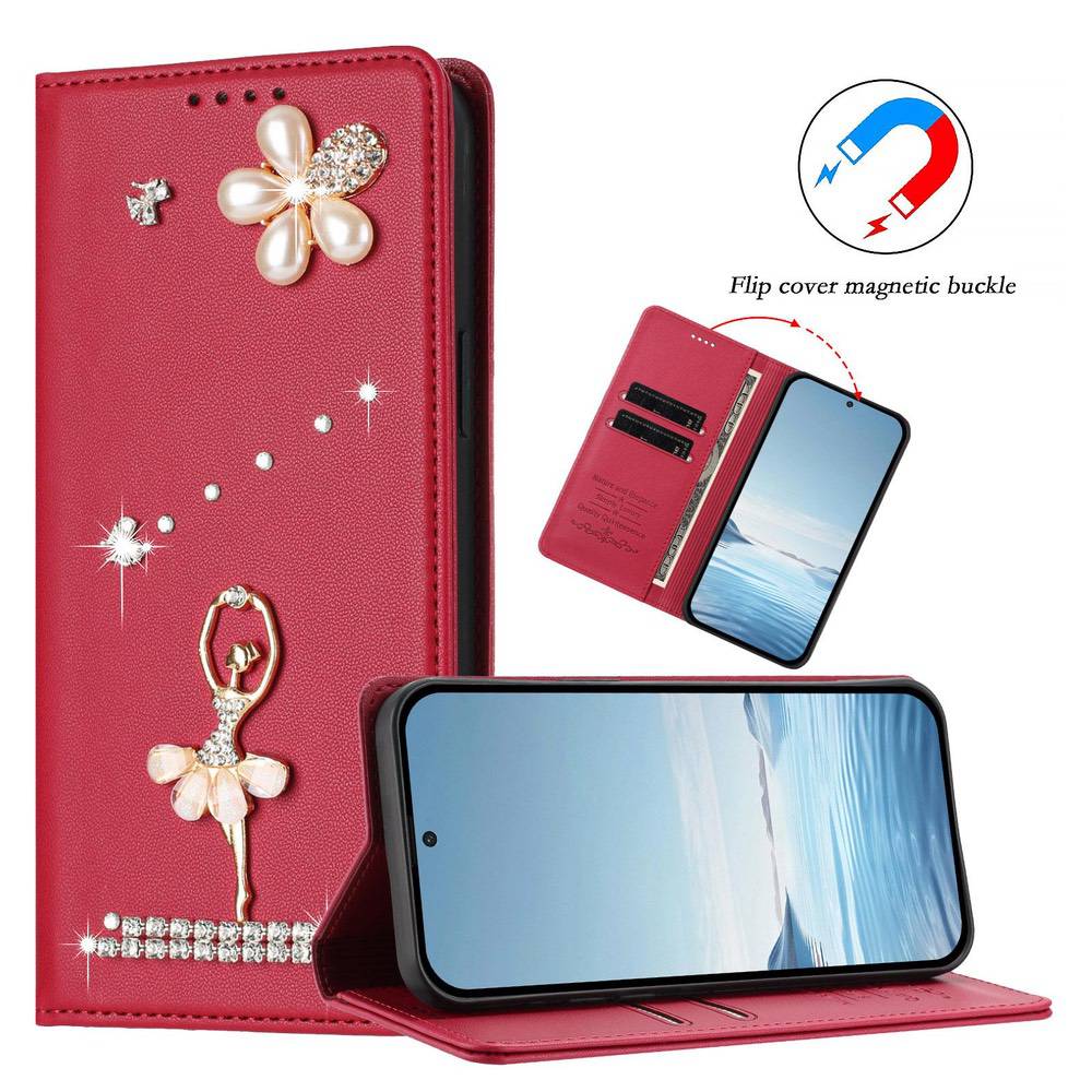 Samsung Galaxy S26 Ultra Ballet Girl Diamond Vegan Leather Case - Wine Red