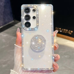 Samsung Galaxy S26 Ultra Diamond Glitter Case with Round Ring Holder - Transparent