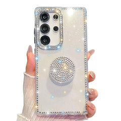 Samsung Galaxy S26 Ultra Diamond Glitter Case with Round Ring Holder - Transparent