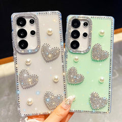 Samsung Galaxy S26 Ultra Diamond Glitter Pearl Heart Case - Light Green