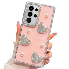 Samsung Galaxy S26 Ultra Diamond Glitter Pearl Heart Case - Light Pink