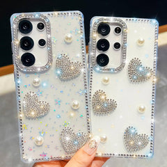 Samsung Galaxy S26 Ultra Diamond Glitter Pearl Heart Case - Light Yellow