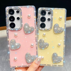 Samsung Galaxy S26 Ultra Diamond Glitter Pearl Heart Case - Light Yellow