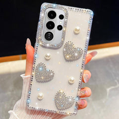 Samsung Galaxy S26 Ultra Diamond Glitter Pearl Heart Case - Transparent