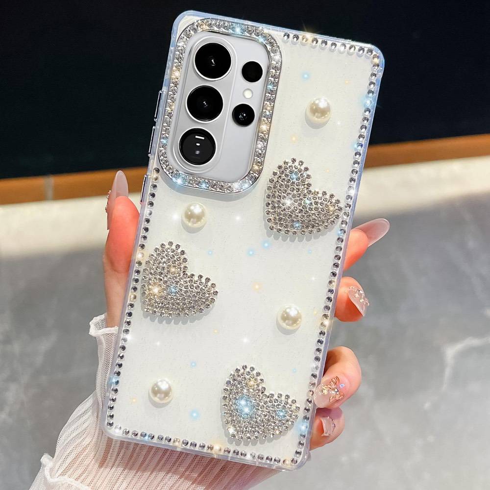 Samsung Galaxy S26 Ultra Diamond Glitter Pearl Heart Case - White