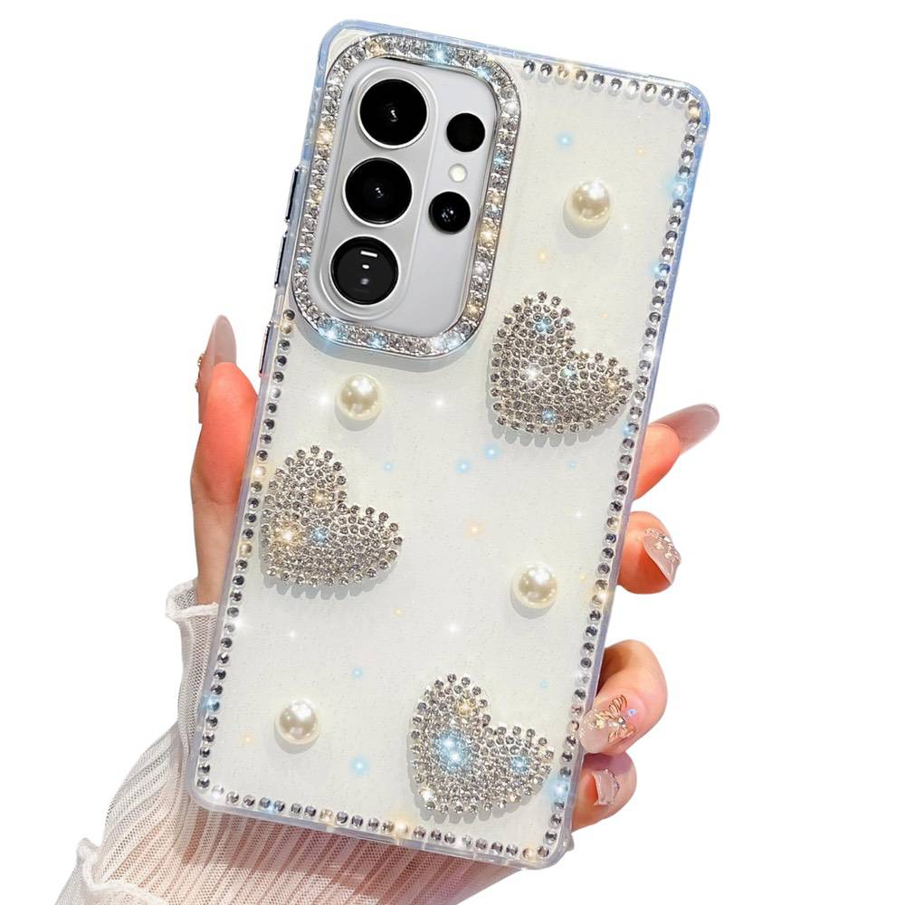 Samsung Galaxy S26 Ultra Diamond Glitter Pearl Heart Case - White