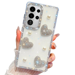 Samsung Galaxy S26 Ultra Diamond Glitter Pearl Heart Case - White