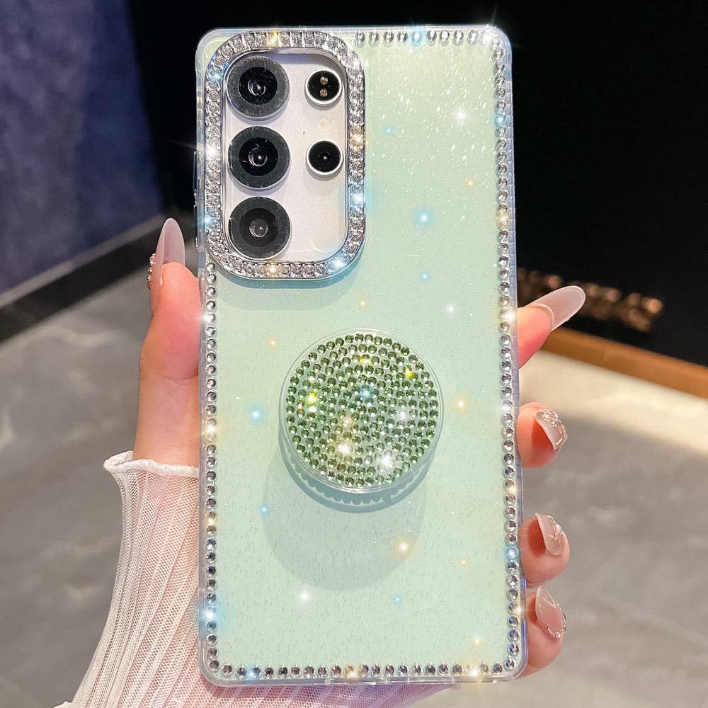 Samsung Galaxy S26 Ultra Diamond Glitter Round Holder Case - Light Green
