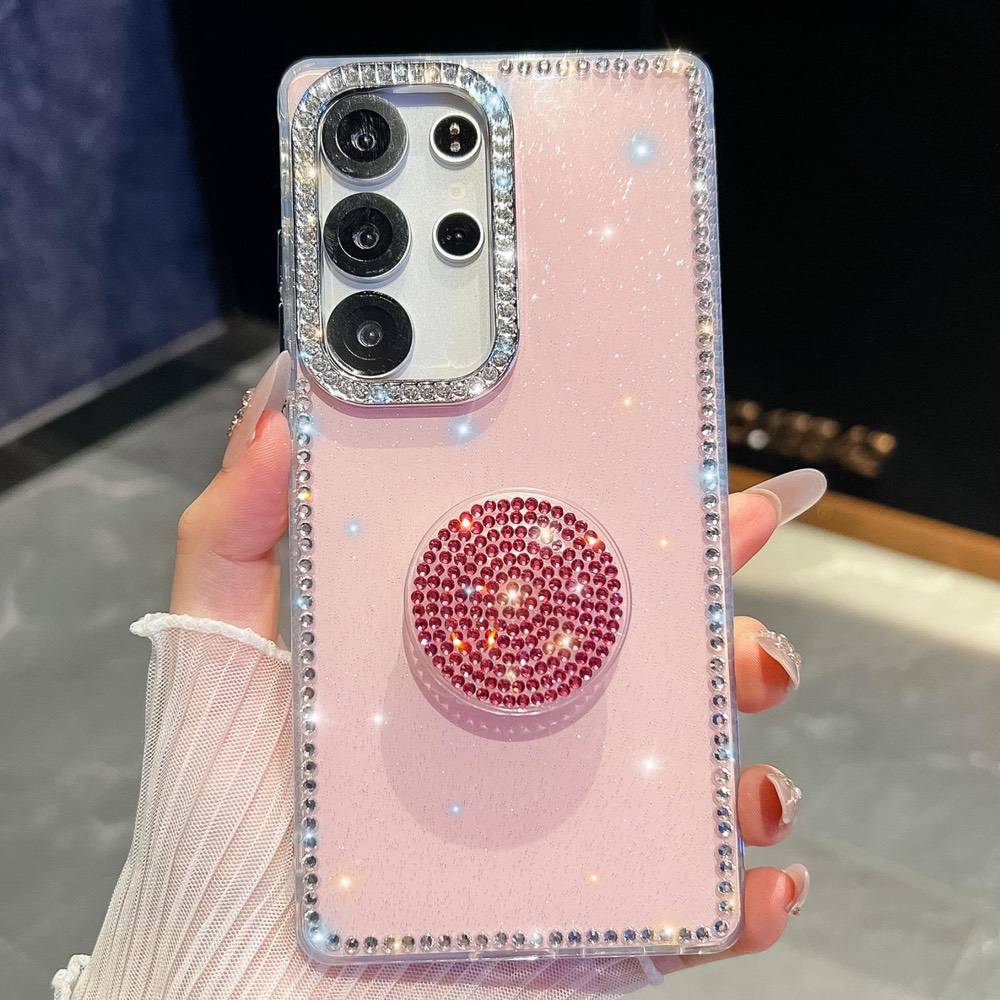 Samsung Galaxy S26 Ultra Diamond Glitter Round Holder Case - Light Pink