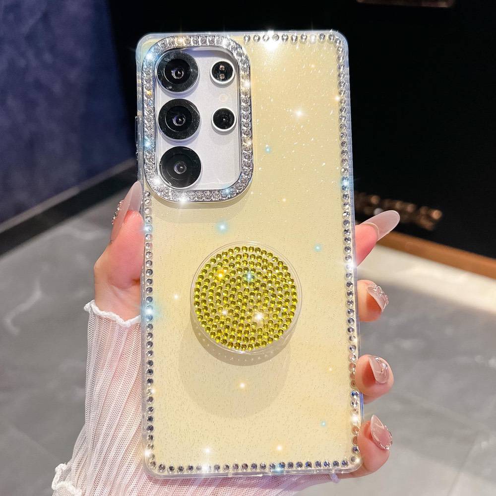 Samsung Galaxy S26 Ultra Diamond Glitter Round Holder Case - Light Yellow