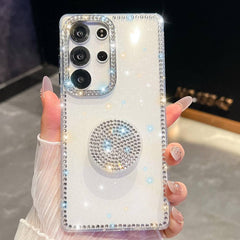 Samsung Galaxy S26 Ultra Diamond Glitter Round Holder Case - White