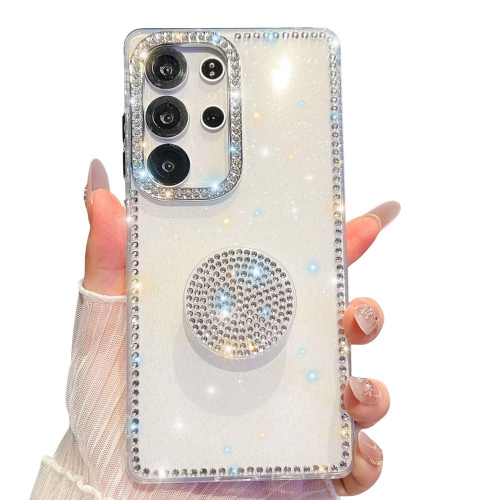 Samsung Galaxy S26 Ultra Diamond Glitter Round Holder Case - White