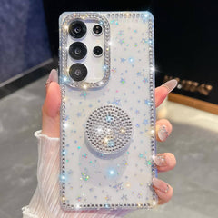 Samsung Galaxy S26 Ultra Diamond Glitter Round Holder Stars Case - Transparent