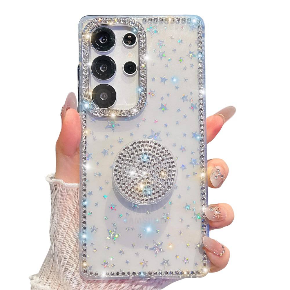 Samsung Galaxy S26 Ultra Diamond Glitter Round Holder Stars Case - Transparent