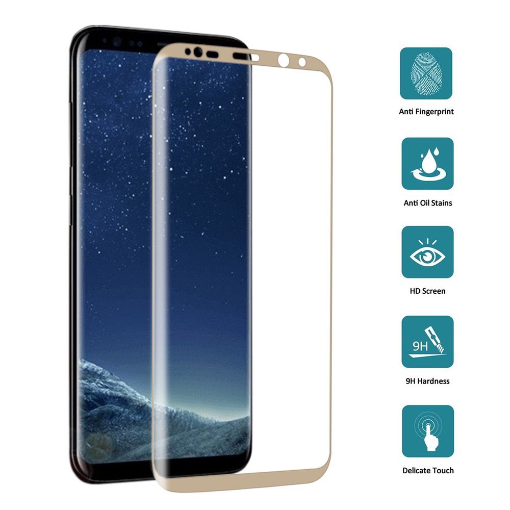 Samsung Galaxy S8 Screen Protector 3D Curved Tempered Glass Gold
