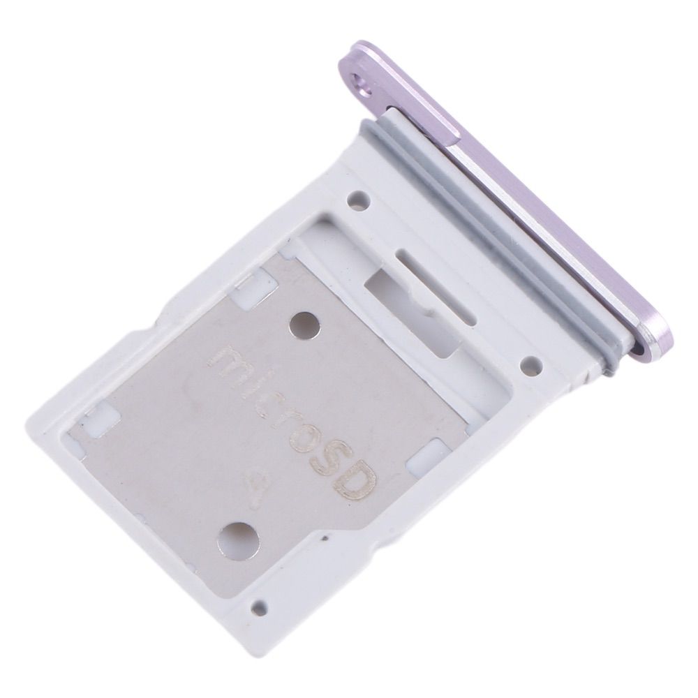 Angled view of the purple Samsung Galaxy Tab S9 Ultra SIM card tray, showcasing its durable design and microSD compatibility.